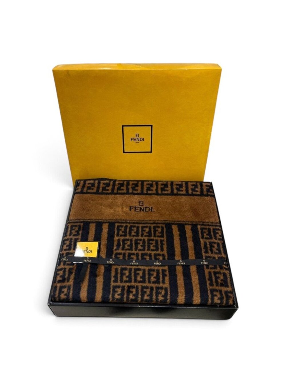 Fendi Blanket Zucca Pattern Cotton Brown
